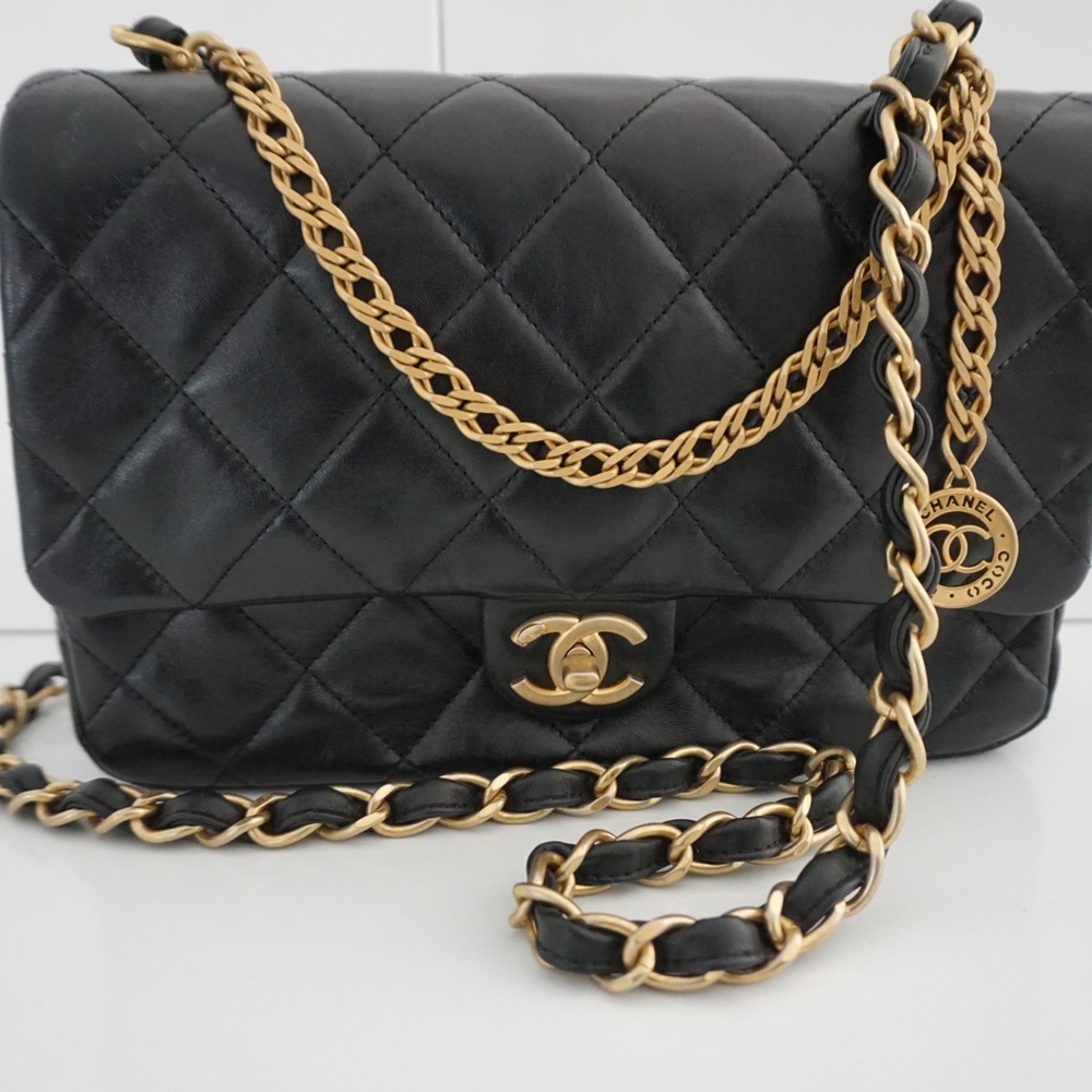 CHANEL Large Black Flap Bag Gold Medallion Designer Shoulder Bag